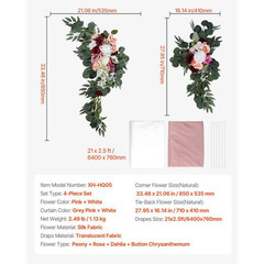 Pink Artificial Wedding Arch Flowers Kit Geometric (Pack of 4) with 21 Ft. Weddi