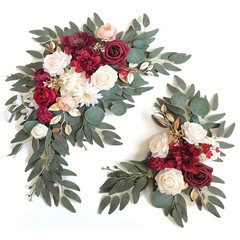 Boho Dusty Rose Blue Wedding Arch Flowers Kit Eucalyptus Garland Drapes Set