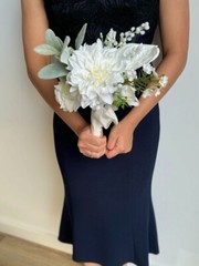 ‘Pearlescent’ – Bridal White Bouquet w. roses, anthurium and pearls – wedding
