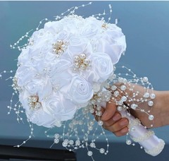 Mini Bridal Bouquet Handmade Satin Rose Round Wedding Bouquet Throw Toss Flower