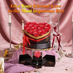 Gifts for Women Artificial Forever Flowers Box & Preserved Roses Red,silver