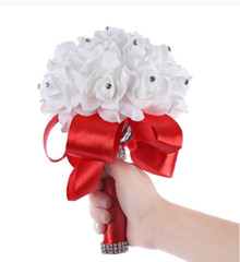 Artificial Plant Crystal Rose Pearl Bridesmaid Wedding Bouquet Bridal Silk