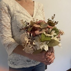 Bridal Wedding Bouquet Hand made Budget Friendly Faux Flowers White Pink Green