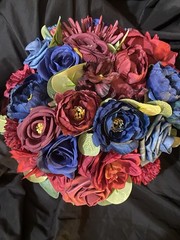Burgundy And Navy Blue Wedding Bouquet With Matching Boutonnière