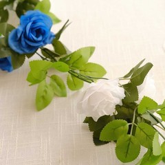 2 WHITE ROYAL BLUE 7 ft long Silk Rose Wedding Garland Leaves Bendable Wire