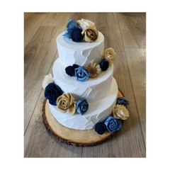 16PC Dusty Blue Tan Navy Ivory Wedding Cake Flower Set White Sola Wood Decor