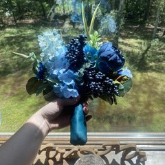 Bridal Wedding Bouquet Beautiful Budget Handmade Faux Flowers White Blue Green