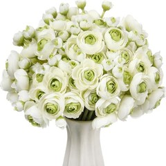 48 Pcs Ranunculus Artificial Flower,Real Touch Peonies Artificial White,green