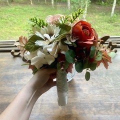 Beautiful Bridal Wedding Bouquet Budget Handmade Faux Floral Red Pink White