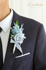 Set of 6 Dusty Blue Wedding Boutonniere for Men Artificial Flowers for Wedding G