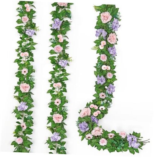 Artificial Flower Garlands 6FT Fake Silk Rose Vine Hanging 2PCS Pink Purple