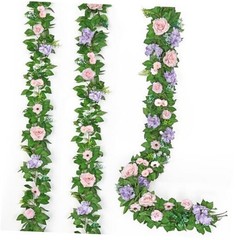 Artificial Flower Garlands 6FT Fake Silk Rose Vine Hanging 2PCS Pink Purple