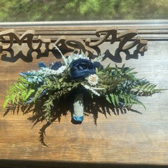 Bridal Wedding Bouquet Hand made Budget Friendly Faux Flowers White Blue