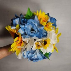 Dusty Blue White Rose Sunflower Bridal Wedding Bouquet Accessories