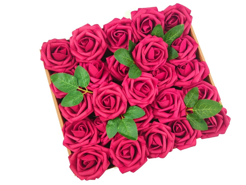 US 50pcs Fuchsia Artificial Flowers Foam Roses Decoration DIY for Wedding Party