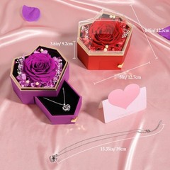 Preserved Rose Gifts for Women, Eternal Flower Rose Box with Heart Necklace, Rom