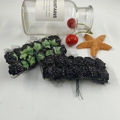 144pcs Mini Artificial Black Rose Flower Heads and Soft Stem,25mm PE Tiny Rose a