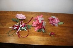 Set of 4 Handmade Pink-Burgandy Silk Flower Corsages