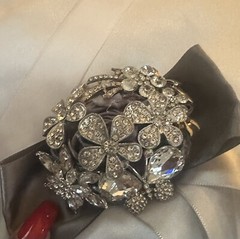 Bride Brooch Bouquet Wedding Silver Grey Base Clear Rhinestones￼ 5pc set