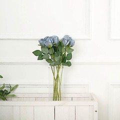 DUSTY BLUE 24 Artificial 31″ Long Stem Silk ROSE FLOWERS Party Event Decorations