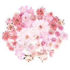 48 PCS Fake Flowers Heads – Artificial Flower Heads Bulk Silk Faux Rose Pink