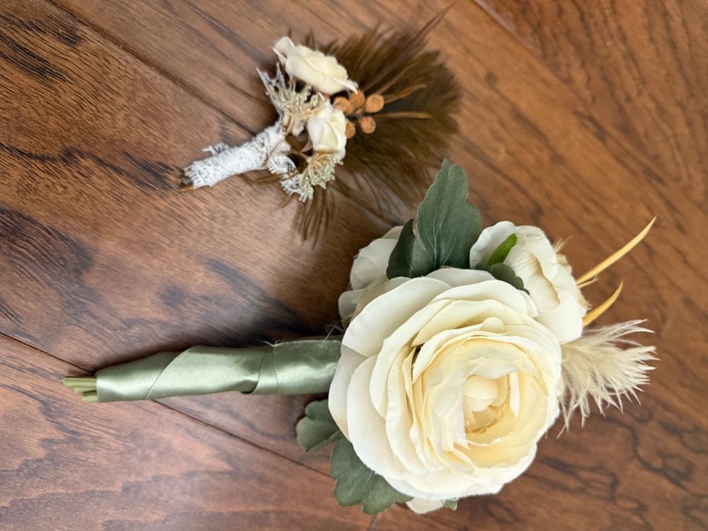 Set of 2—Small Bouquet and Boutonnière—Hamdmade! Fall Colors