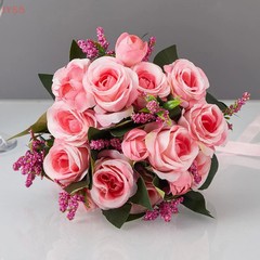 Bridal Wedding Bouquet White Silk Roses Artificial Flowers For Bridesmaid Gift