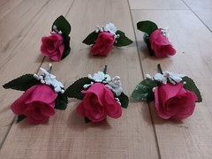 6pcs Hot Pink Rose Pin Boutonniere with pins~Groom~Best man~Prom~Wedding