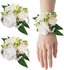 2 Pcs Prom Wrist Corsage Artificial Flowers Faux Pearl Bride Bridesmaid Brace…