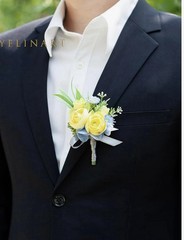 Yelinart Corsage & Boutonniere Artificial Yellow Rose Blue Flowers 2 piece set