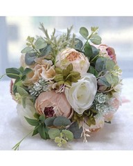 Artificial Flower Bridal Bouquet With White, Champagne, Pink Silk Flower Bouquet