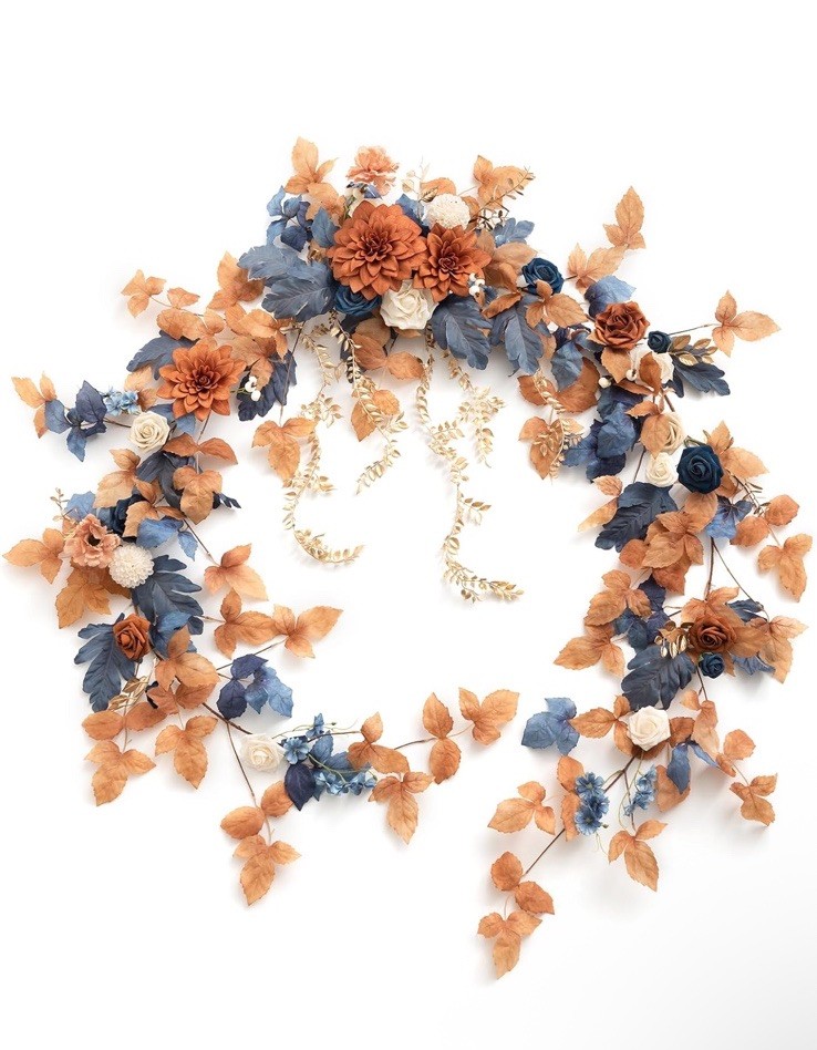 Ling’s moment 9FT Eucalyptus & Willow Leaf Garland Orange And Denim