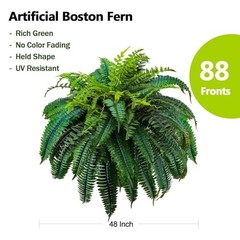 88 Leaves Fake Ferns, Large Artificial Boston Fern, Faux Fern Plants for Home,