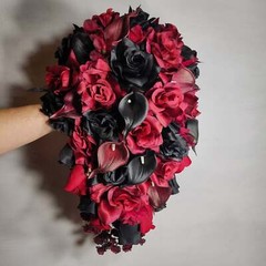 Burgundy Black Rose Calla Lily Bridal Wedding Bouquet Accessories