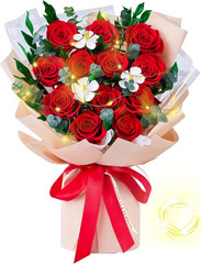 Flower Bouquet 12-Piece Red Preserved Roses Bouquet with Led Lights Gift for Wom