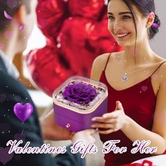 Valentines Day Gift for Her Preserved Real Purple Rose Flower Jewelry Box