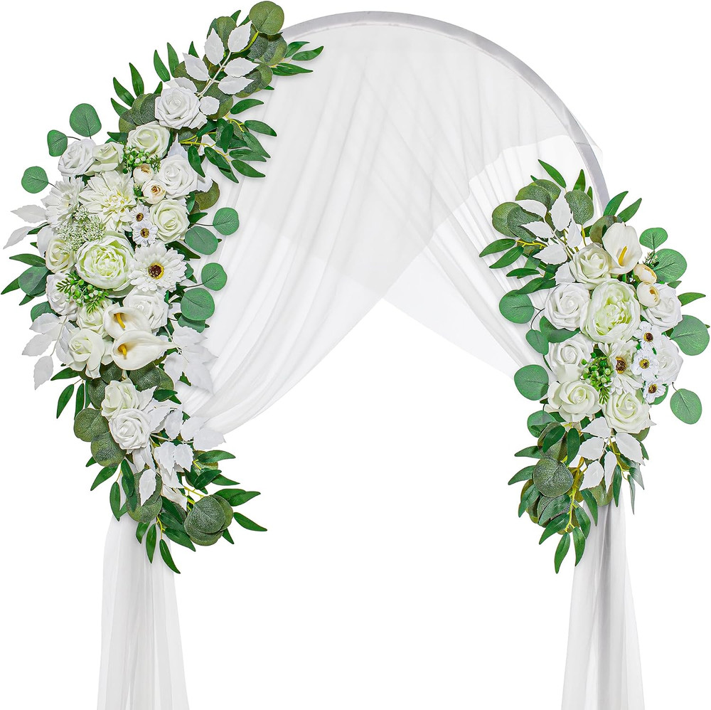 Artificial Wedding Arch Flowers with Chiffon Runner, Pack of 3 | Includes 2 Flow