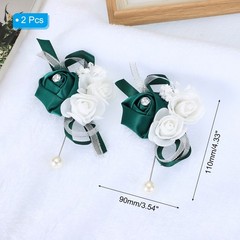 2 Pcs Wedding Boutonnieres Silk Rose Pearls Wedding Bridesmaid Dark Green