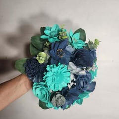 Aqua Navy Blue Rose Real Touch Bridal Wedding Bouquet Accessories