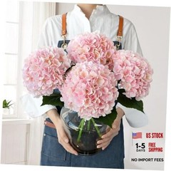 Pink Flowers Silk Artificial Hydrangeas, 4Pcs 22″ Lifelike Large Light Pink
