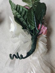 Vintage Artificial Corsage Boutonniere Lot of 5 Prom Wedding Fabric Wood Flowers