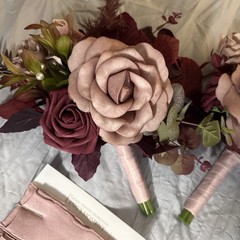 Ling’s Moment Flowers Wedding Bouquets Bridesmaid Set Of 3 Burgundy Dusty Rose