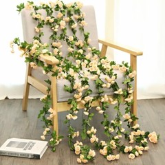 3 Silk – 5 ft Artificial Peach n White Rose Vine Flowers NEW