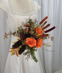 Orange Autumn Rustic Antlered Silk Wedding Bouquet