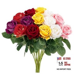 14PCS Artificial Roses, Realistic Silk Fake Roses Flowers with Long Mix Color