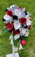 Red Black Roses White Calla Lily Lilies Bridal Bouquets Wedding Flowers 13pc