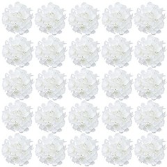 30 Pcs Silk Hydrangea Heads Artificial Flowers Heads and Stems Fake Pure White