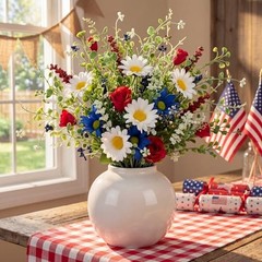 8 Pcs Red White and Blue Artificial Flowers 4th of July Patriotic