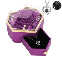Preserved Rose Gifts for Women, Eternal Flower Rose Box with Heart Necklace, Rom