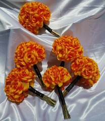 21 Pc Orange, Yellow, Black Wedding Bouquet Package, Bouquet Set w/ Dried Stems